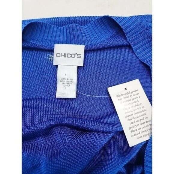 Chico’s Sweater Blue Ombre V-neck Slinky Knit Pullover NWT Women's Large - Picture 7 of 10
